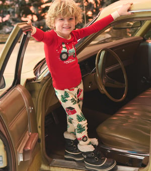 Kids Christmas Tree Farm AppliquÃ© Pajama Set