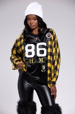 AKIRA New Champ Rebuilt Jersey Flannel Top | Black | Size Large/XL