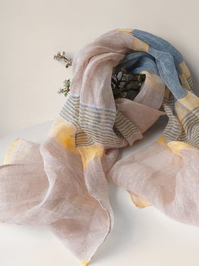 Linen Striped Color-Block Scarf - Sunlit Teal / One Size