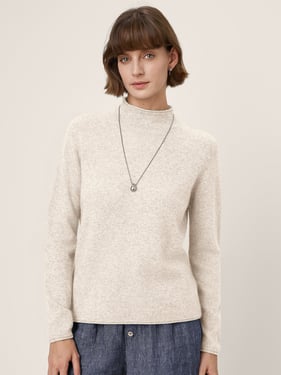 Premium Cashmere Blend Hand-Finished Seamless Mock Neck Lettuce Edge Sweater ZELIE - Optic White / XXL