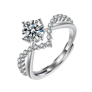 Jeulia Twist Shank Round Cut Sterling Silver Adjustable Women's Ring