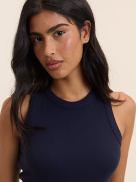 Navy Ribbed Racer Vest