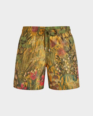 Vilebrequin - Men Silk Swim Shorts Mystère  - Vilebrequin X Maison Bucol - Swimwear - Moopea - Green - Size XL
