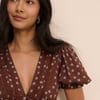 Brown Ditsy Floral Button Front Frances Midi Dress