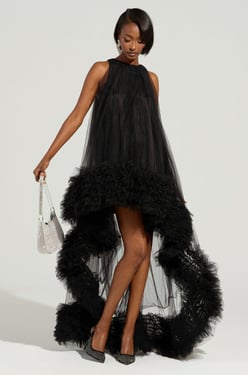 AKIRA Ari Tulle Ruffle High Low Dress | Black | Size 1X