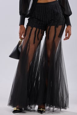 AKIRA Kylie Mesh Flare Pants | Black | Size 1X