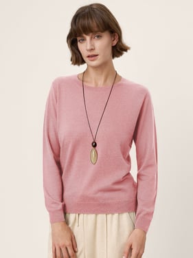 100% Extra-Fine Merino Wool Essential Crew Neck Knit Sweater BRIDGET - Pastel Pink / XXL