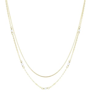 2 Layering Necklaces Set Pearls Sterling Silver Gold