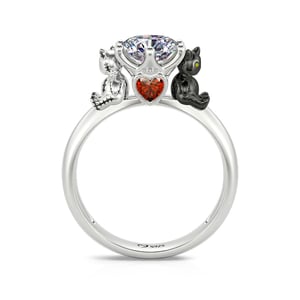 Jeulia Hug Me "Voodoo Doll Cats" Round Cut Sterling Silver Ring