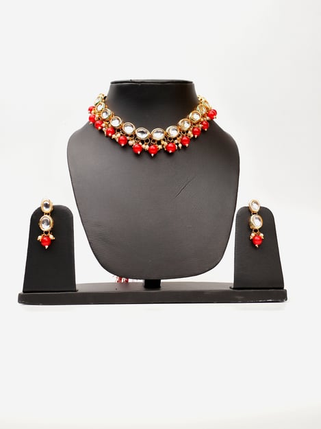 Kundan and Red Studs Necklace Set