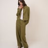 Khaki Linen-Blend Wide Leg Tailored Trousers
