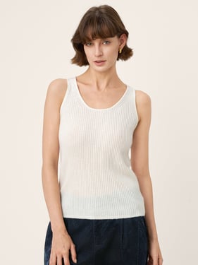 100% Mongolian Cashmere Versatile Crew Neck Tank Top VIVIANA - Optic White / L