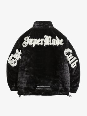 Thesupermade Street Letter Embroidered Fleece Jacket - 1838 - Black / 3XL