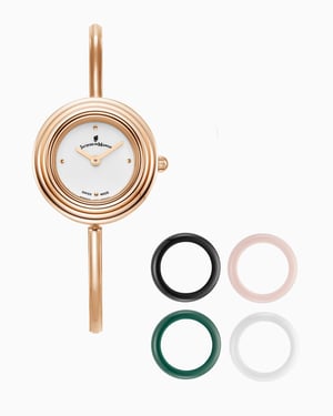 Aurora Ladies 26MM Two-Hands Rosegold-Tone White Dial Stainless Steel Swiss Watch and Topring Boxset - 26 mm
