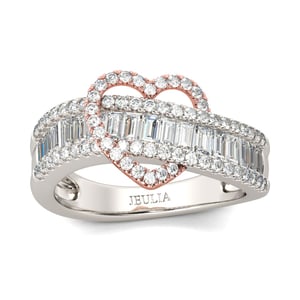 Jeulia Heart Design Two Tone Sterling Silver Women's Band