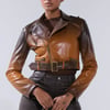 AKIRA Enora Ombre Moto Jacket | Brown | Size Small