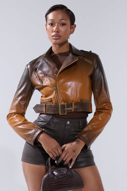 AKIRA Enora Ombre Moto Jacket | Brown | Size Large