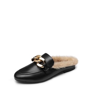 DREAM PAIRS Chain Closed Toe Fur Lined Mules