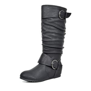 DREAM PAIRS Wide Calf Fur lined Low Hidden Wedge Boots