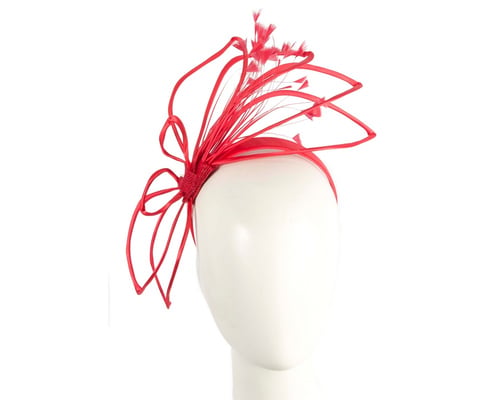 Thin outline red fascinator with feathers