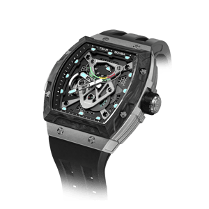 TSAR BOMBA Men's Automatic Mechanical Watch | Black | 46mm | The Neutron TB8216 | Carbon Fiber Bezel | Titanium Case