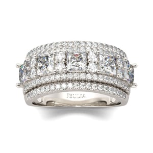 Jeulia Wide Princess Cut Sterling Silver Women's Band
