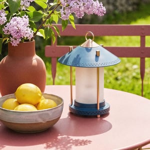 Smaller Stefan rechargeable lantern in Denim by the Novogratz