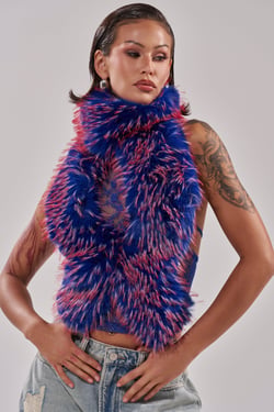 AKIRA Feel Me Baby Fur Blouse In Blue | Size 1X