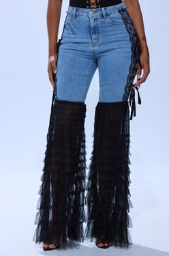 AKIRA Can't Decide Tulle And Lace Denim Jeans | Black | Size 2X