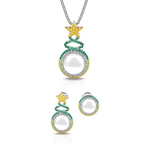 Jeulia "Christmas Tree" Cultured Pearl Sterling Silver Jewelry Set