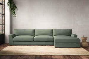 nkuku Guddu Right Hand Chaise Sofa | Make To Order | Grand | Brera Linen Jade