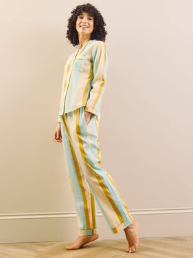 Womens Voile Traditional Pyjamas Aqua Gold Sunbeam Stripe - 3XL / 22-24 / Aqua