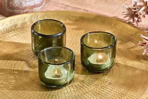 nkuku Irda Glass Small Tealight Set Of 3 | Candles Holders & Lanterns | Dark Emerald | Small ()