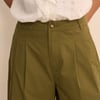 Khaki Pleated Subtle Barrel Trousers