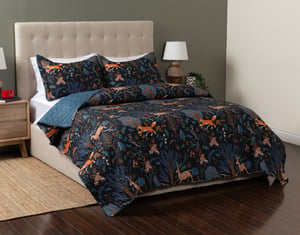 QE Home Into the Woods Recycled Polyester Coverlet Set, Scenic, Blue, Queen