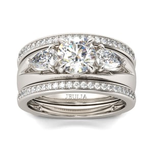 Jeulia Three Stone Round Cut Enhancer Sterling Silver Ring Set
