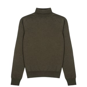 Sunspel Womens Merino Silk Roll Neck Sweater Dark Moss