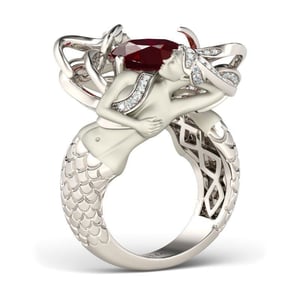 Jeulia Red Cushion Cut Sterling Silver Mermaid Ring