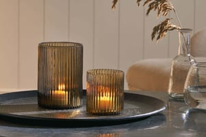 nkuku Malana Recycled Glass Candle Holder | Candles Holders & Lanterns | Small | Smoke Brown