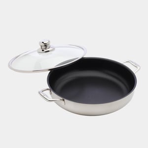 Nonstick Clad 5.8 qt Stainless Chef's Pan with Glass Lid - Induction