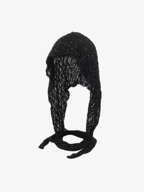 Vintage Lace Hollow Crochet Long Strap Headscarf Hat - Black / ONE SIZE