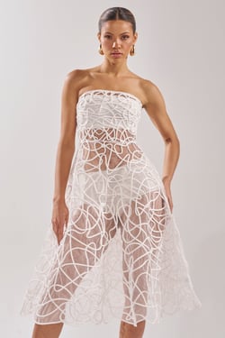AKIRA Maya Abstract Midi Dress | White | Size 1X