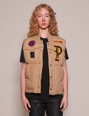 Patched Khaki Puffer Gilet