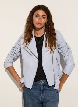 Lyle Leather Biker Jacket - UK 18 | EU 46 | US 14 / Dawn Blue
