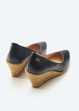 Roses Leather V Cut Espadrille Wedges
