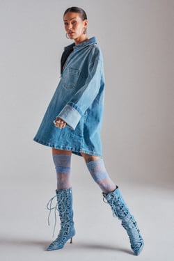 AKIRA Cool Girl Oversized Ombre Denim Shirt Dress | Size Small