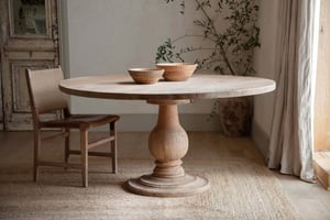 nkuku Laya Round Carved Mango Wood Table | Tables | Large | Natural