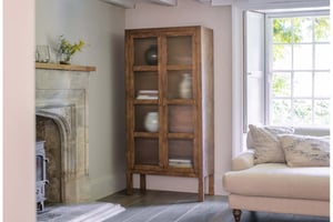 nkuku Mendani Mango Wood & Fluted Glass Cabinet | Storage Furniture | One Size | Walnut