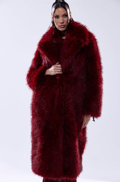 AKIRA Oslo Faux Fur Coat Multi | Red | Size 1X/2X