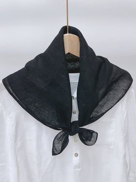 100% Linen Hand-Stitched Square Scarf - Ebony / One Size